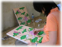 バリ絵画教室の制作過程